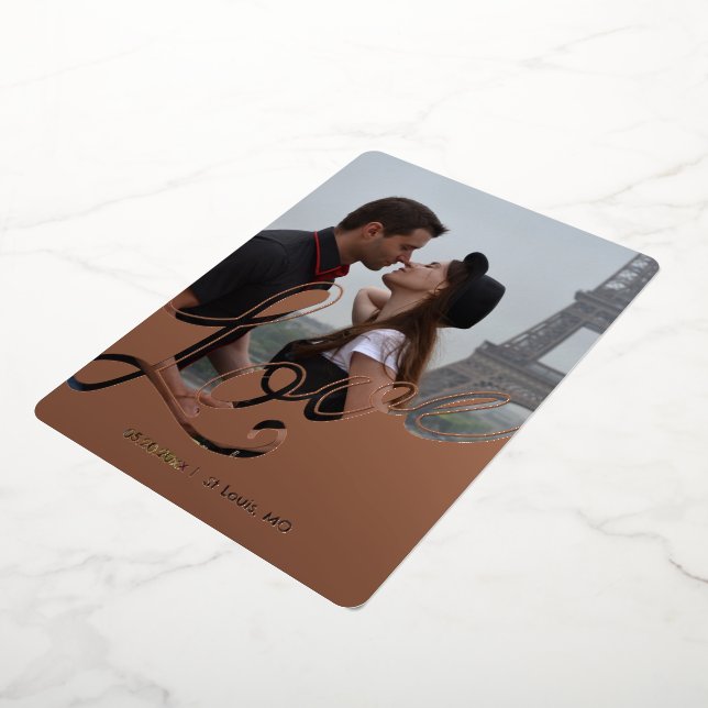 Elegant Love Script Overlay Save the Date 2 Photo Foil Invitation (Rotated)