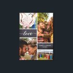 Elegant Love Script Photo Collage Chalkboard Canvas Print<br><div class="desc">Personalize this wrapped canvas with your favorite photos to create a collage for your wall art. Chalkboard backround blocks for a modern style. "Love" script typography with stylish long-tailed ends,  customize with your names and special anniversary date.</div>