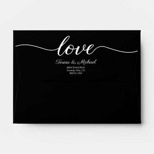 Elegant Love Script Return address Wedding Black Envelope