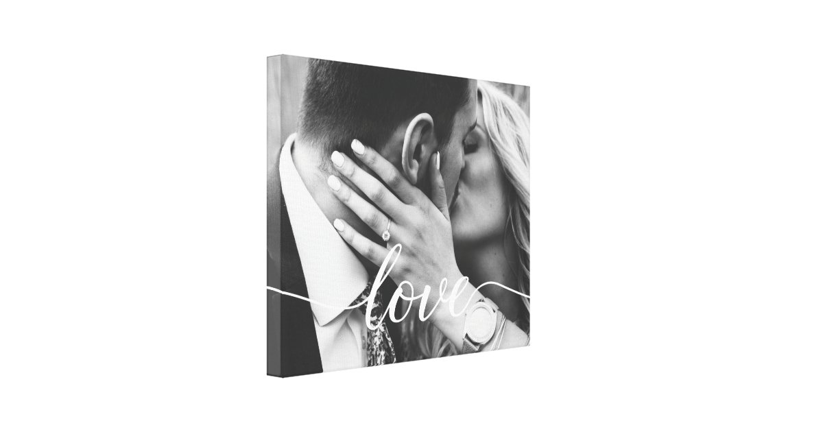 Elegant Love Script Typography Wedding Photo Canvas Print | Zazzle