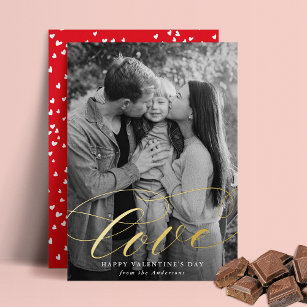 Elegant Love Script Valentine's Day Photo Foil Holiday Card