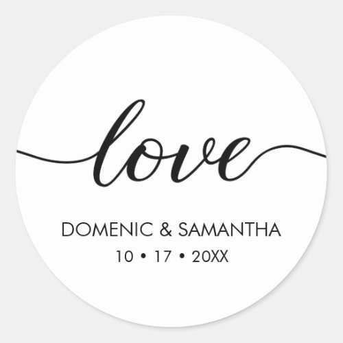 Elegant Love script Wedding Classic Round Sticker