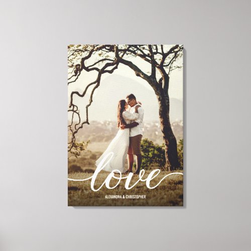 Elegant Love Script Wedding Newlywed Photo Canvas Print