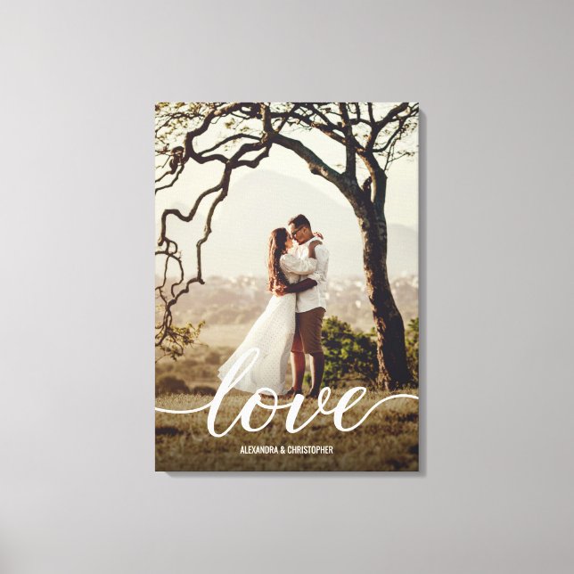 Elegant Love Script Wedding Newlywed Photo Canvas Print (Front)