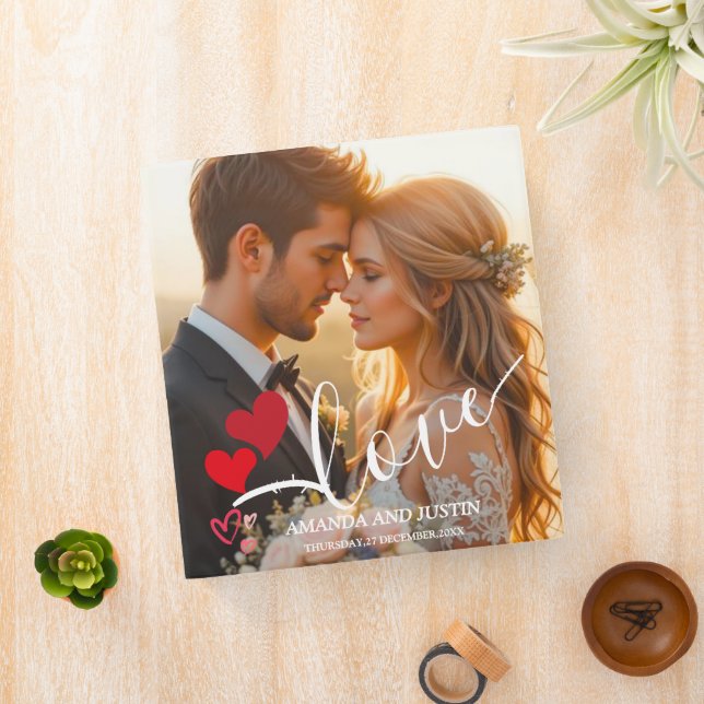 Elegant Love Script Wedding Personaliz Photo Album 3 Ring Binder (In Situ)