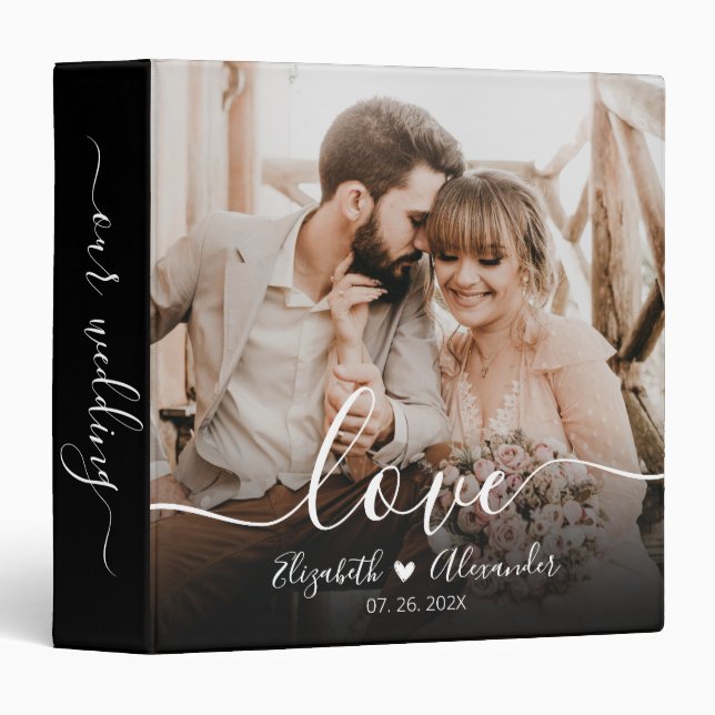 Elegant Love Script Wedding Photo Album Binder  (Front/Spine)