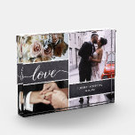 Elegant Love Script Wedding photo collage Block<br><div class="desc">Customize this photo block with 3 of your favorite wedding shots from the best day ever. The chalkboard background blocks adds a rustic feel and the love script with it's modern handwritten style is elegant and classic. Personalize with your names and special wedding date. A perfect keepsake. You can also...</div>