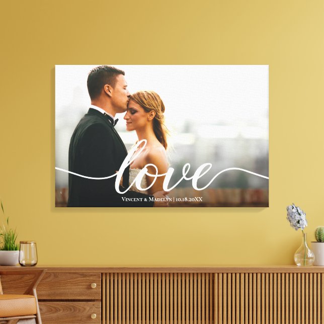 Elegant Love Script Wedding Photo Custom Canvas Print (Insitu(LivingRoom))
