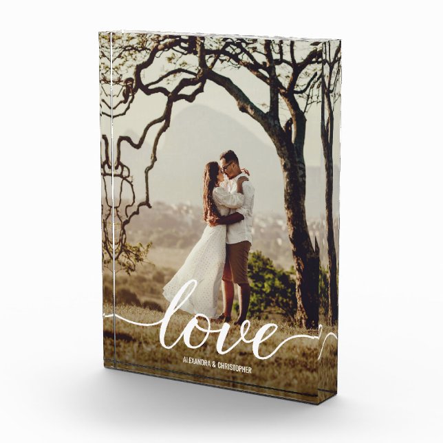 Elegant Love Script Wedding Photo Newlyweds Framed (Right)