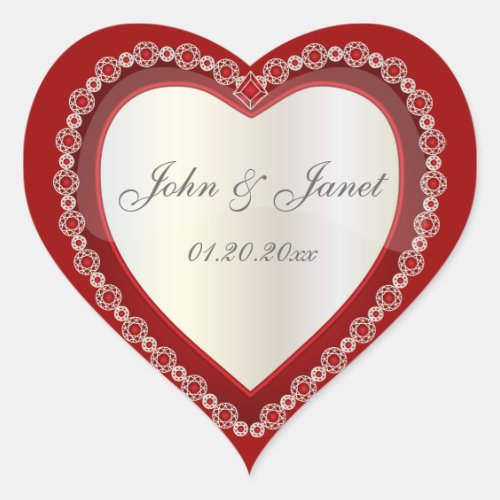 Elegant Love Shiny Deep Red White Jewel Heart Heart Sticker