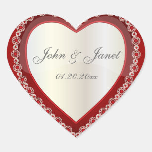 Elegant Love Shiny Deep Red White Jewel Heart Heart Sticker