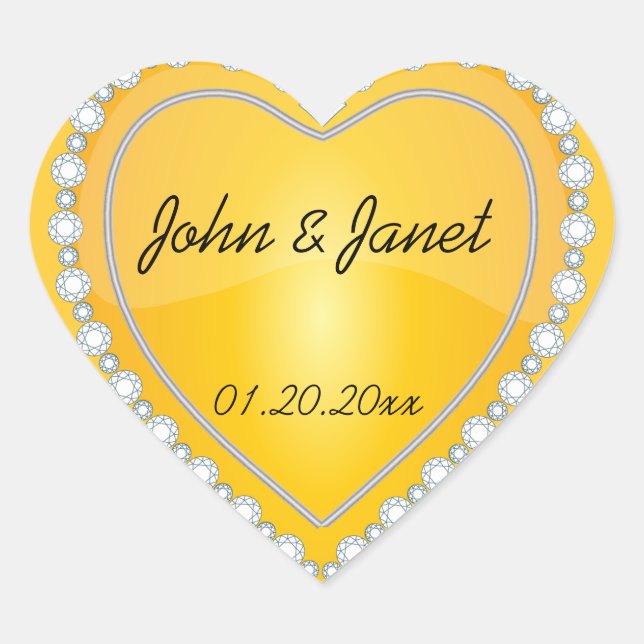 Elegant Love Shiny Yellow Heart Heart Sticker (Front)