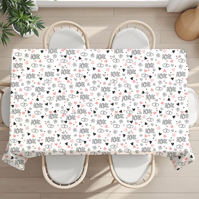 Elegant Love Text Lettering Valentine Tablecloth   (Elegant Love Text Lettering Valentine Tablecloth Hearts)