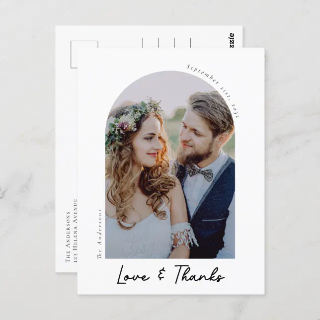 Elegant Love & Thanks Photo Wedding Thank You Postcard | Zazzle