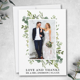 Elegant Love Thanks Watercolor Eucalyptus Greenery Thank You Card