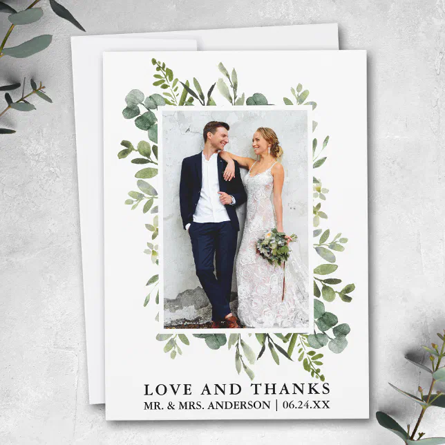 Elegant Love Thanks Watercolor Eucalyptus Greenery Thank You Card | Zazzle