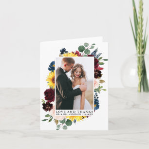 Elegant Love Thanks Watercolor Mixed Floral Note Letterpress Thank You Card