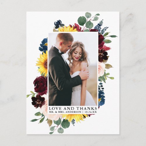 Elegant Love Thanks Watercolor Mixed Floral Postcard