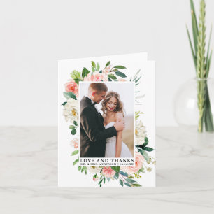 Elegant Love Thanks Watercolor Pink Floral Note Thank You Card