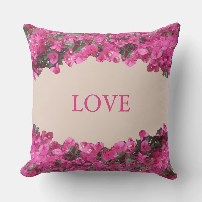 Elegant Love Tropical Flowers on Beige Throw Pillow (Front)