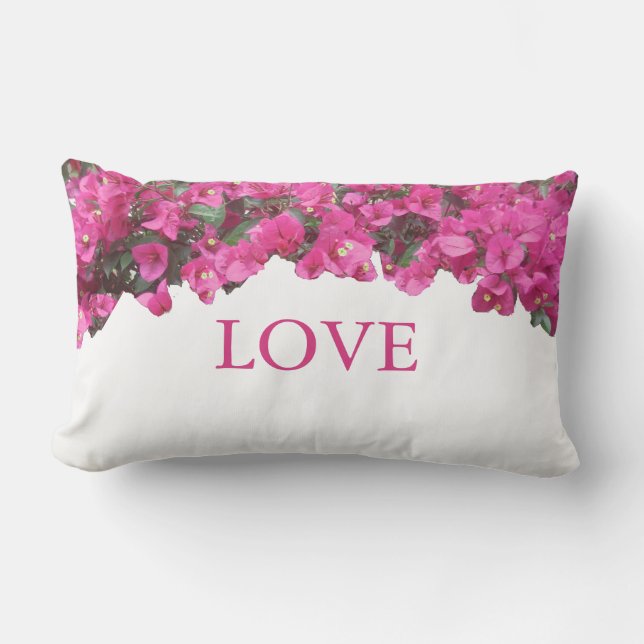 Elegant Love Tropical Flowers on White Lumbar Pillow (Front)