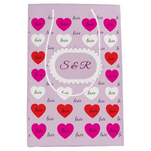 Elegant Love Typography and Hearts Pattern Medium Gift Bag