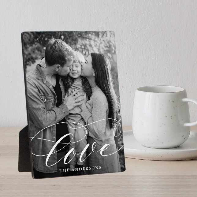 Elegant Love White Script Photo Plaque (Creator Uploaded)
