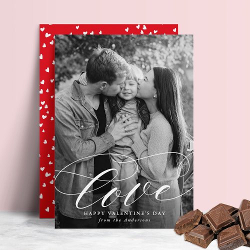 Elegant Love White Script Valentines Day Photo Holiday Card