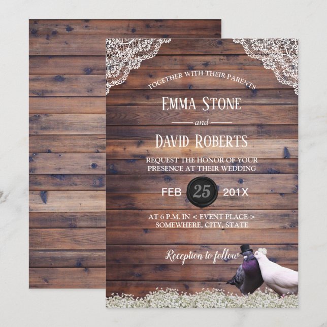 Elegant Lovebirds & Baby's Breath Laced Wedding Invitation (Front/Back)