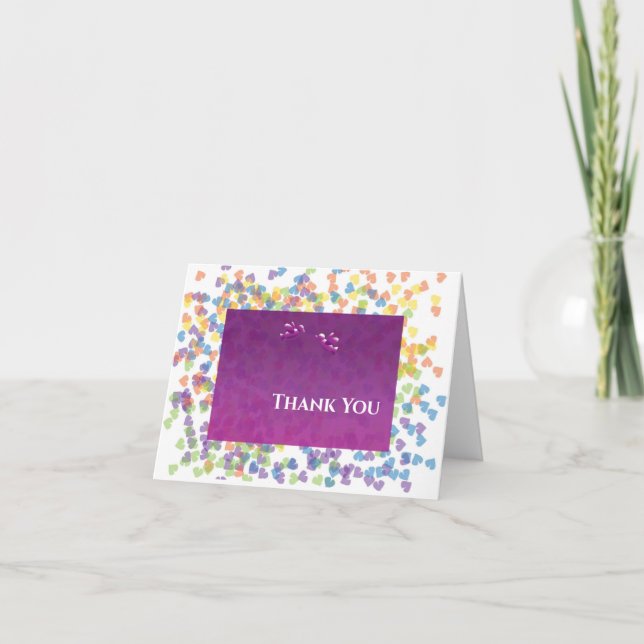 Elegant Lovebirds Cassis Purple Wedding Thank You Card (Front)
