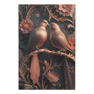 Elegant Lovebirds in Bronze 4K Detailed 3D Digital Faux Canvas Print