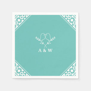 Elegant Lovebirds Monogram in Teal Napkins