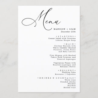 Elegant Lovely calligraphy Wedding Menu 