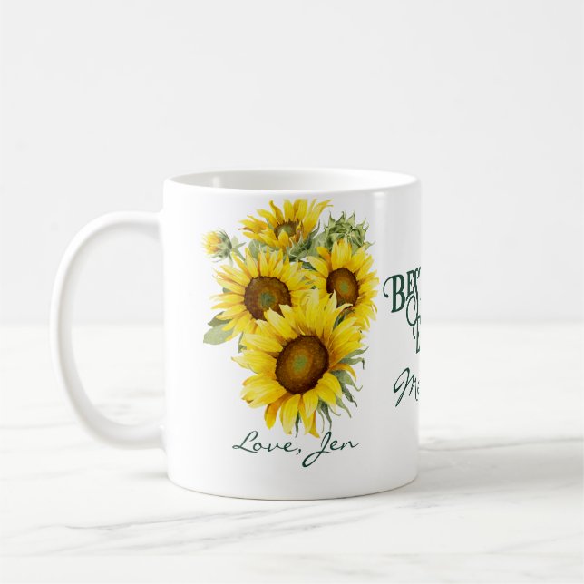 Elegant Lovely Rustic Sunflower Best Mom Ever Coffee Mug (Left)