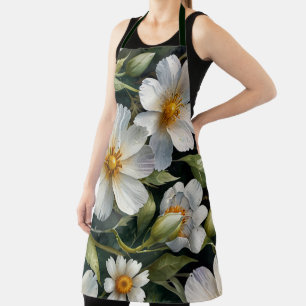 Elegant Lovely White Flowers Watercolor Chic Apron