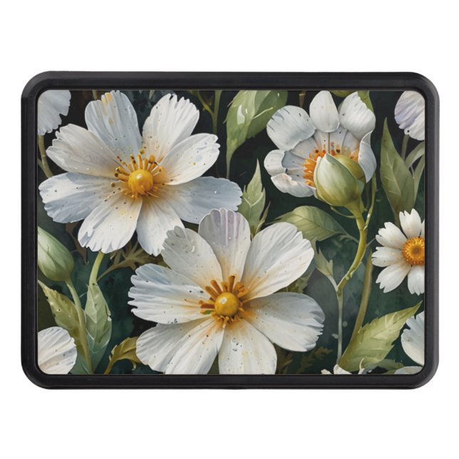 Elegant Lovely White Flowers Watercolor Chic Hitch Cover (Front)