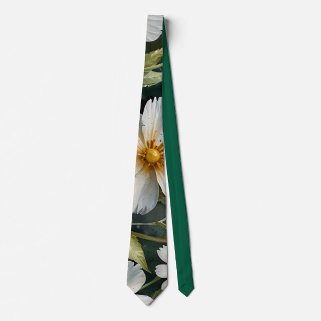 Elegant Lovely White Flowers Watercolor Chic Neck Tie (Front)