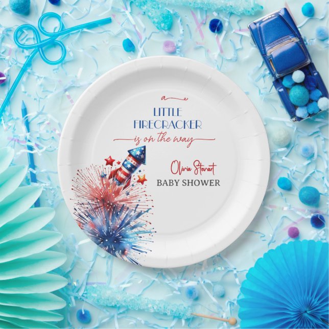 Elegant Lttle firecracker 4th July Baby Shower Paper Plates (Party)
