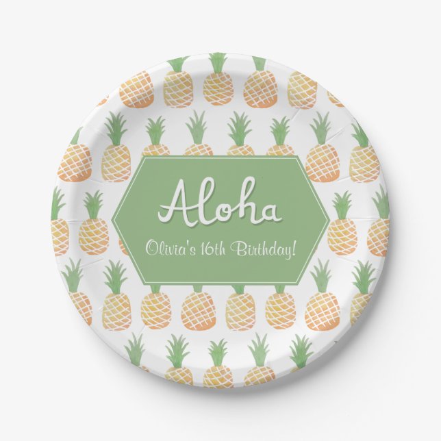 Elegant Luau Pineapple Birthday Party Supplies Paper Plates (Front)