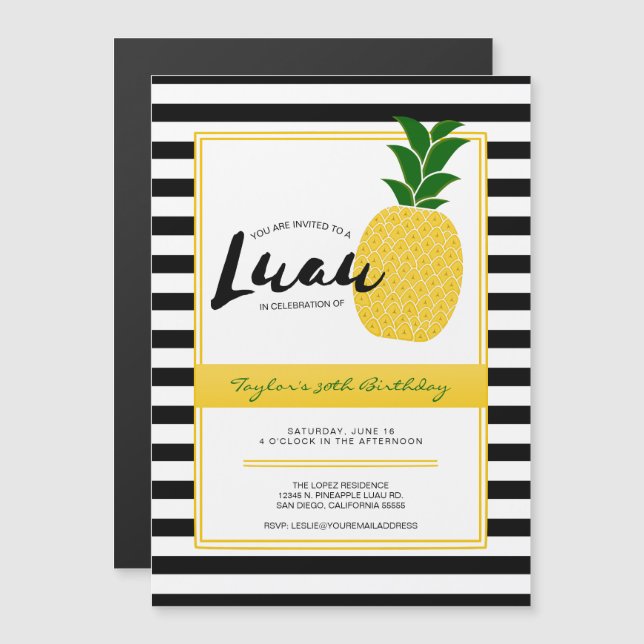 Elegant Luau Pineapple Party Magnetic Invitation (Front/Back)
