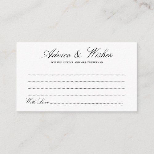 Elegant Lucia Script Wedding Advice & Wishes Card