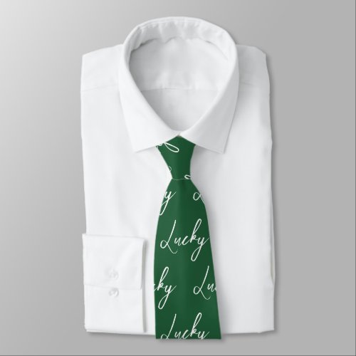 Elegant Lucky Script St Patricks Day Green Pattern Neck Tie