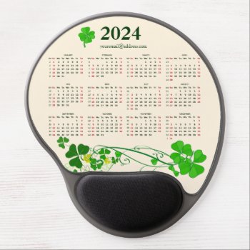 Elegant Lucky Shamrock Calendar 2024 Gel Mouse Pad by Stangrit at Zazzle