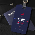 elegant luggagetag with name luggage tag<br><div class="desc">Elegant and personalized dark blue luggage-tag with image of the map of world</div>