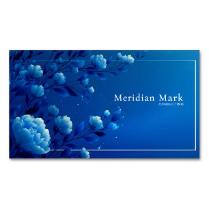 Elegant Luminous Blue Floral Monochromatic Business Card Magnet
