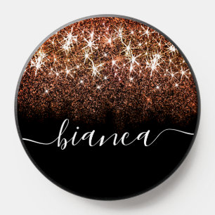 Elegant Luminous Dark Copper Glitter Custom Name PopSocket