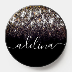 Elegant Luminous Dark Gold Glitter Custom Name PopSocket