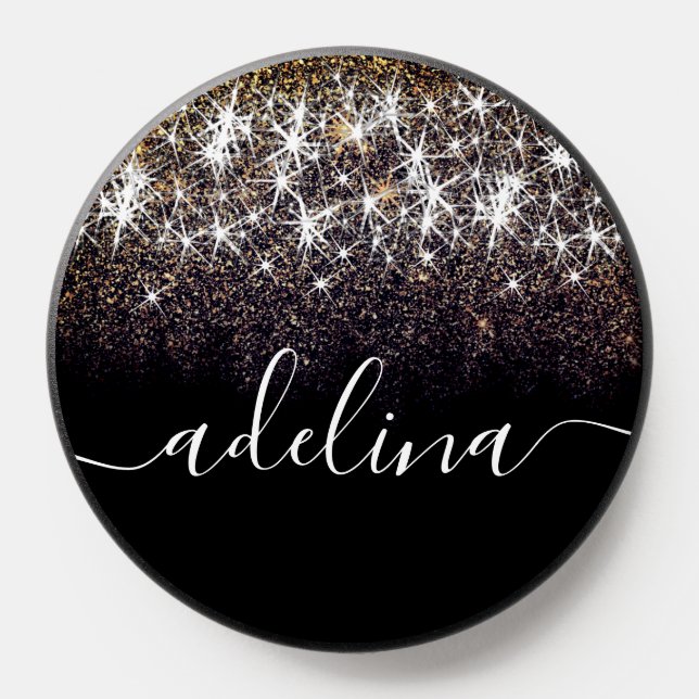 Elegant Luminous Dark Gold Glitter Custom Name PopSocket (Popsocket)