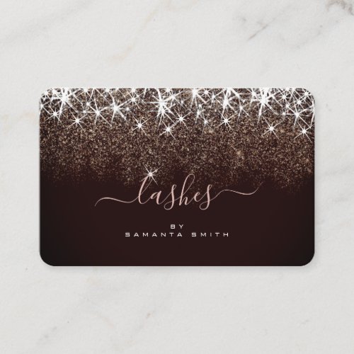 Elegant Luminous Rose Gold Glitter Lashes Artist Business Card