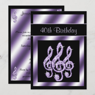 Elegant, Luscious Lilac Treble Clefs 40th Birthday Invitation